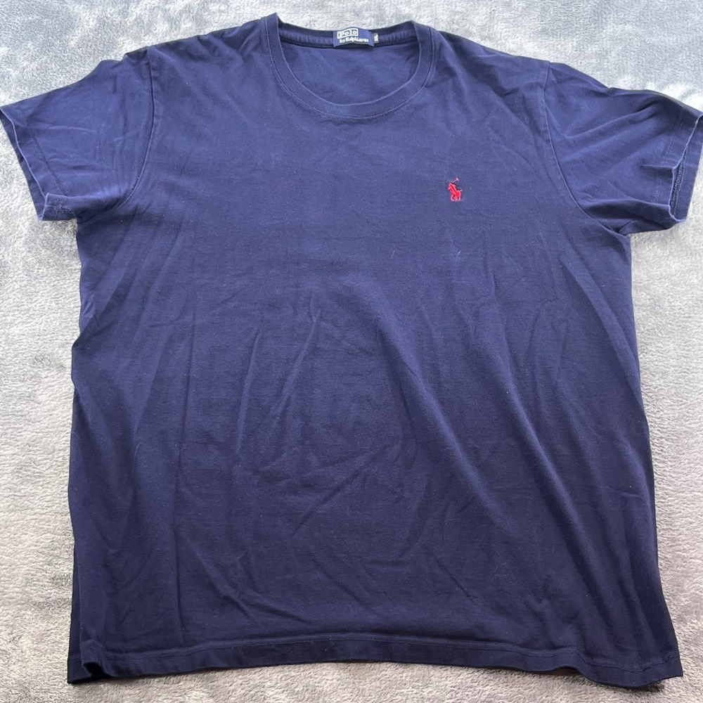 Polo Ralph Lauren Mens 2XL Navy Blue Crewneck T-Shirt Red Pony Logo Short Sleeve